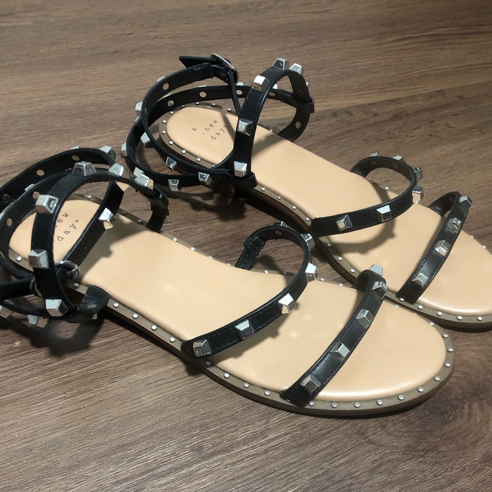 A New Day Studded Sandal, black, Size 8